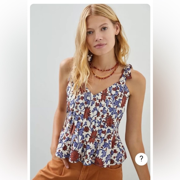 Anthropologie Tops - Anthropologie x Let Me Be Tie Strap Muted Floral Peplum Tank Sz Medium